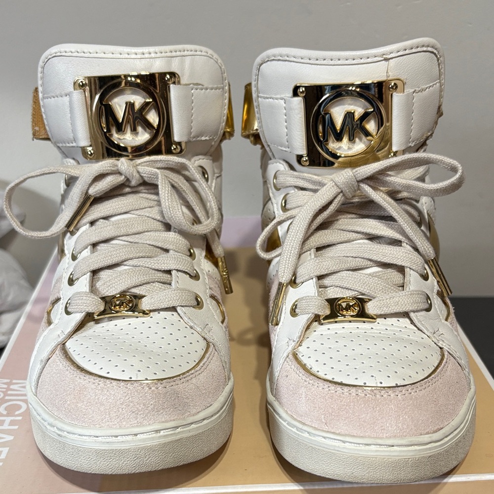 Michael Kors White and Gold High-Top Sneakers 8